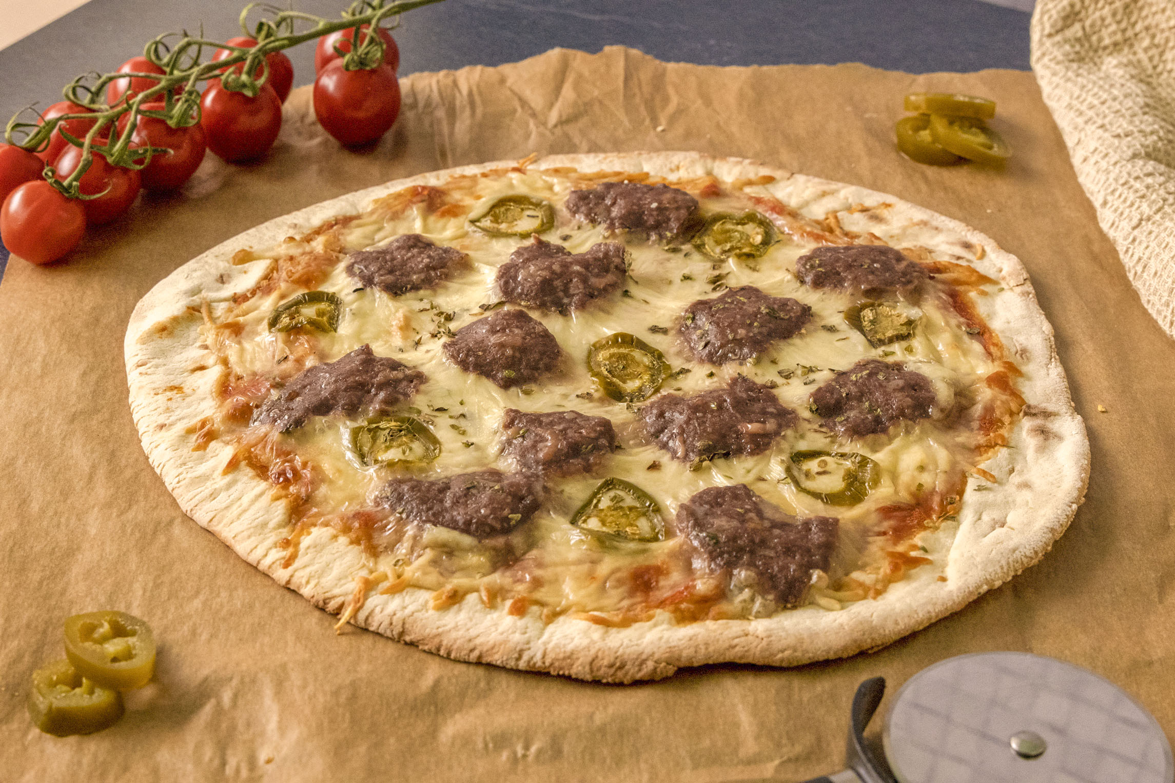 Pizza sana de ternera con Jalapeños de Natur Pizza